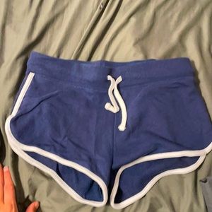 Blue lounge shorts with white stripe